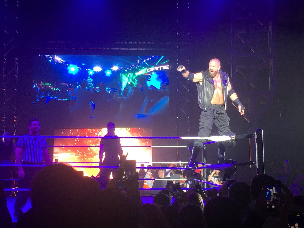 BristolBeadz's tweet photo. Tonight was pretty epic. Maybe by morning I will have calmed down enough to get some sleep. @TripleH #WWEMinehead #TheSHHHield https://t.co/Rtl1F2Cjvu
