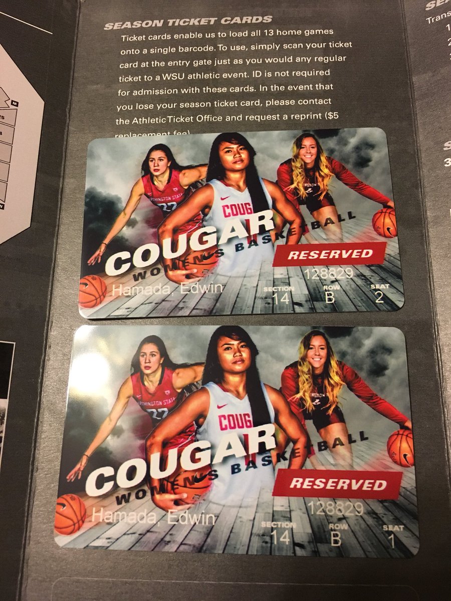 wsuEdwin's tweet photo. WBB season tickets.  Row 2!  I apologize in advance Coach June if I’m little obnoxious to the refs. https://t.co/MmDf3TQGOf