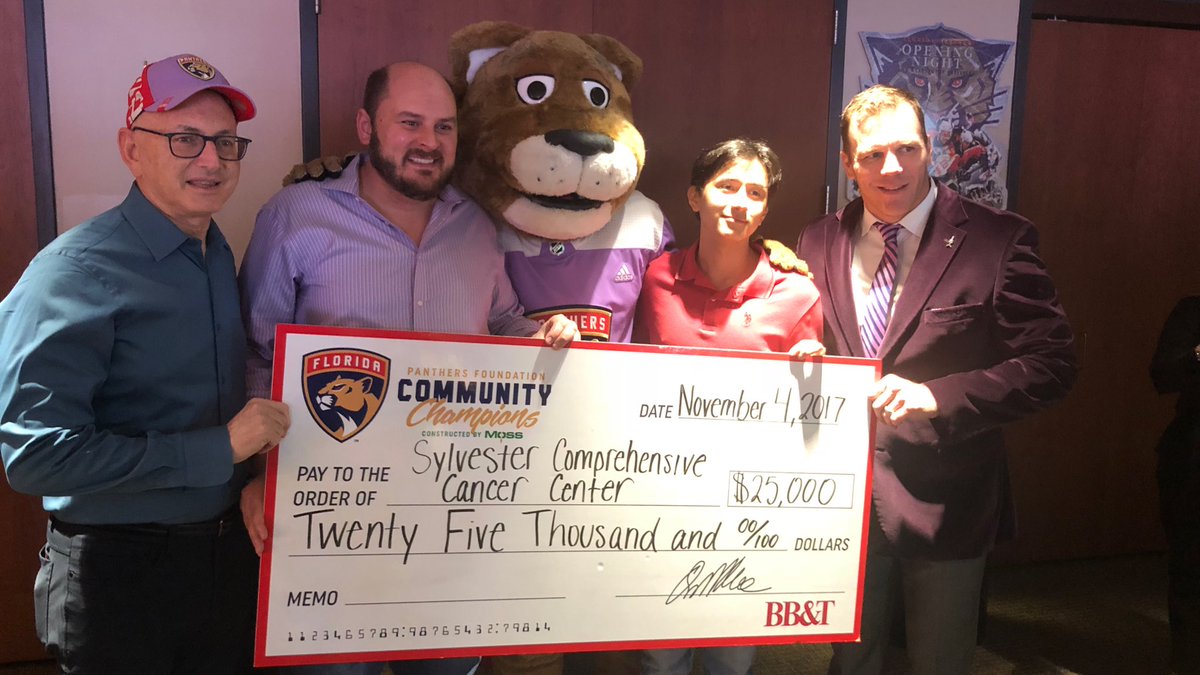 SylvesterCancer's tweet photo. Thank you @FlaPanthers! Your donation plays a big role in our efforts towards cancer research #UniteForCures #HockeyFightsCancer https://t.co/rqNMaYvY5f