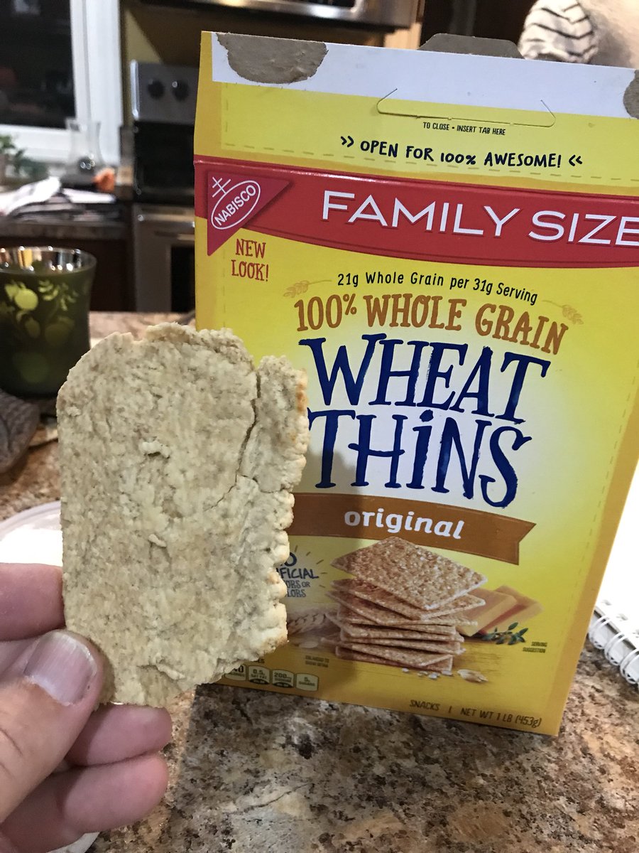 dbogfarm's tweet photo. Hey @WheatThins found this in the box. I think quality control fell asleep 😴 #notthin https://t.co/gJdDq1O8Pv