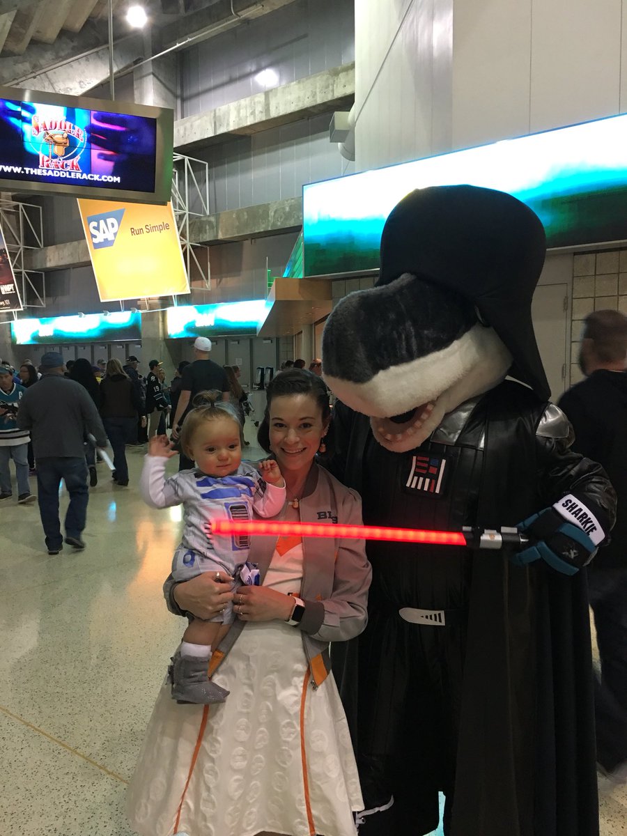 Dancegurl04's tweet photo. @sjsharkie come visit me in ur R2d2 get up! Sec 112 row 19 #SJSHARKS @SanJoseSharks @HamillHimself #thisISsharks #StarWarsNight https://t.co/WKudGiZfbx