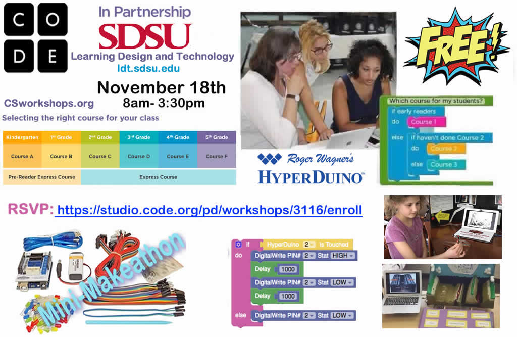 rogerwagner's tweet image. Experience hands-on with @hyperduino and @microbit_edu. Still some spots left, but rsvp asap. studio.code.org/pd/workshops/3…