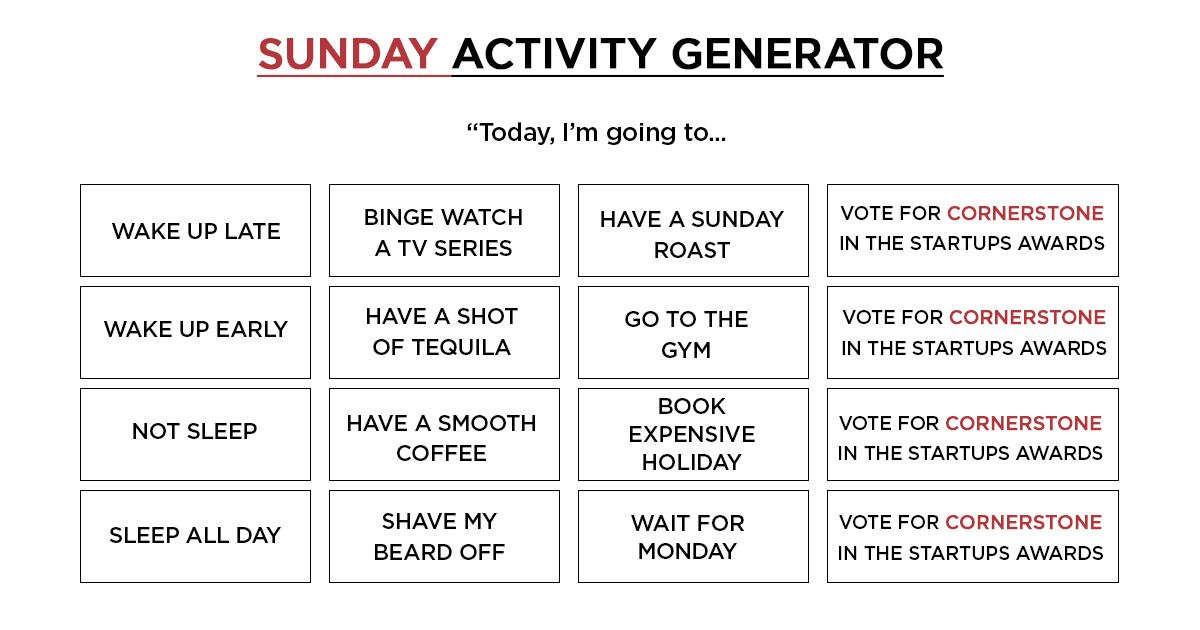 Today is the final day that you can vote for Cornerstone as the 'People's Champion' in the Startups Awards > bit.ly/2gbQFXV