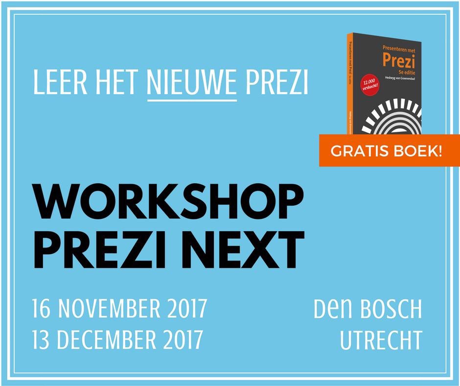 Dit jaar nog aan de slag met het NIEUWE Prezi?  In een halve dag leren wij je ALLES over Prezi Next! :)
preziuniversity.nl