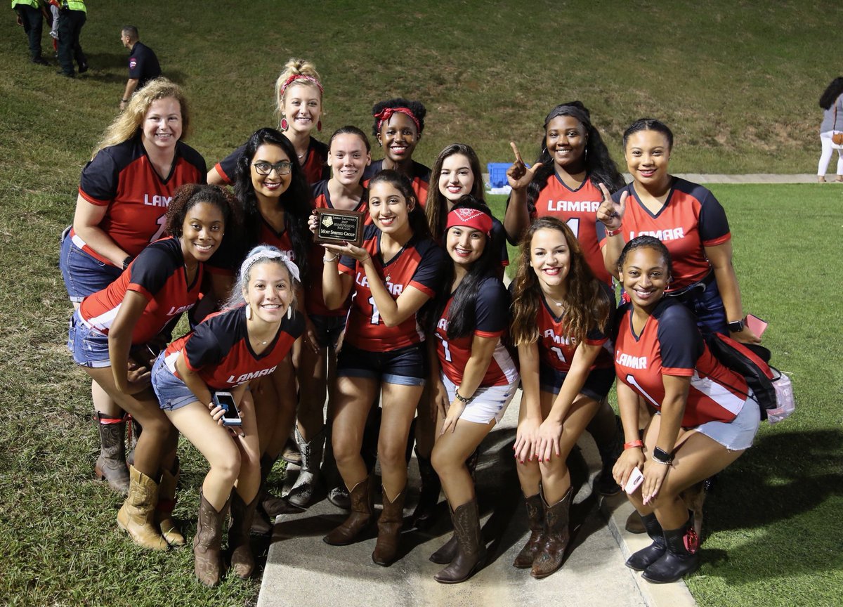 LUAInterns's tweet photo. 2017 Lamar Homecoming Parade’s Most Spirited Group! We love being End Zone Angels and love being a part of LU! #WeAreLU https://t.co/E0cDvTNoRw