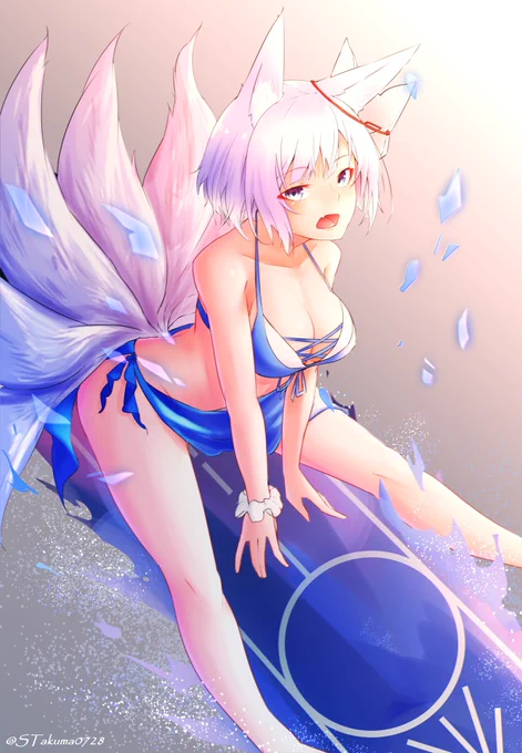 水着加賀さん描いたぉ～ヾ(@゜▽゜@)ノ
#アズールレーン 