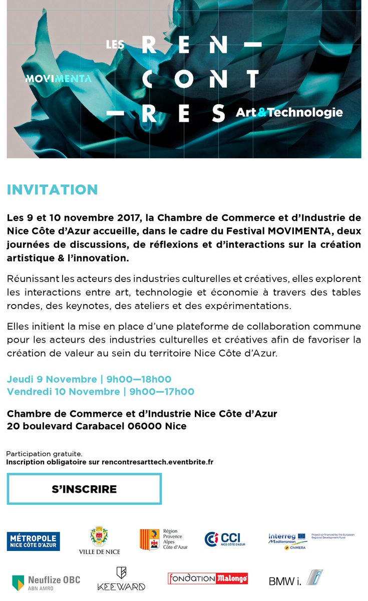 3DVTech's tweet photo. 3DVTech sera les 9 et 10 novembre @CCIcotedazur pour @movimenta_art : 2 jours sur création artistique &amp; #innovation https://t.co/TPtN8arpPr