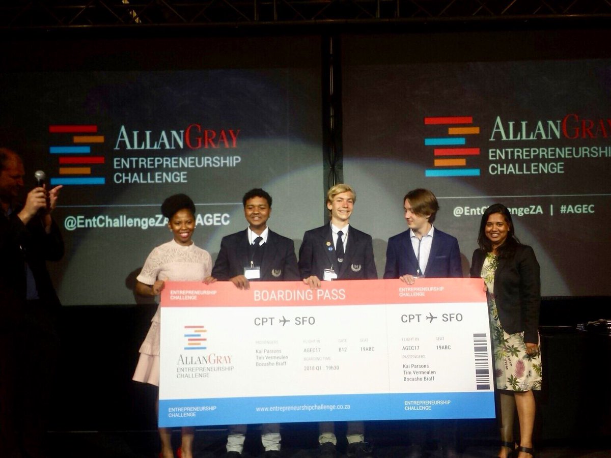 #Winners! #AGEC Two Bridge House boys in the top three places of the Allan Gray Entrepreneurship Challenge, Bocasho Braaf and Tim Vermeulen, receiving their prize at the prize giving last night. They are off to Silicon Valley. #proudlyBridgeHouse