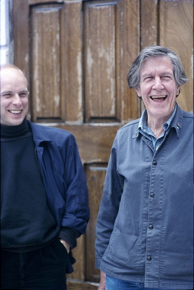 Brian Eno and John Cage, London, 1985 by Michael Putland #composer #writer #mycologist #ambient #music #RoxyMusic