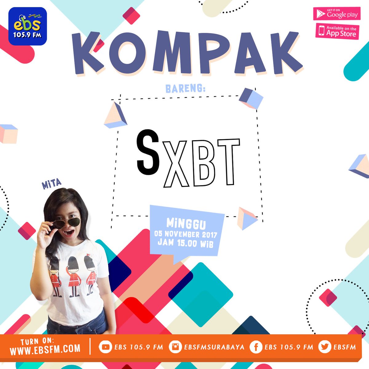 ebs1059fm's tweet photo. Stay tune jam 3 yah, minggu sore santai kanca muda bakal ditemenin sama Mita plus ngobrol sama rekan-rekan panitia dari #SOLEXHIBITION. https://t.co/VjDPreF4EC