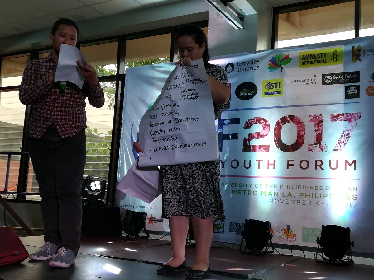 ARROW_Women's tweet photo. Group 2: Addressing patriarchy, societal perception & moving past the stigma of sex. A worldwide malady. #AYF2017 #FreeAndOpenASEAN https://t.co/JUFy2h5HGI