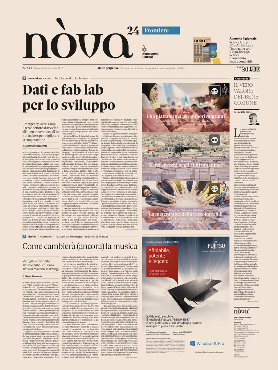 L’innovazione sociale per la cooperazione. La blockchain per la fiducia. L’A.I. per i cellulari. Oggi #Nòva col <a href="/sole24ore/">IlSole24ORE</a>