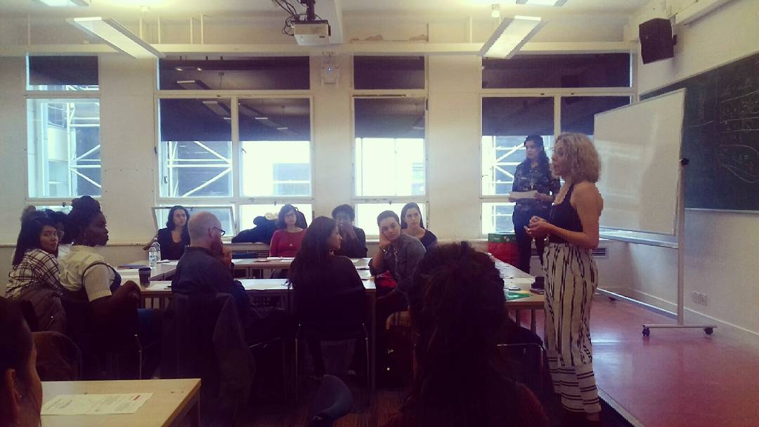 TEDxUCLWomen's tweet photo. The Spoken Word Workshop is well underway, with @soundoutuk and @BananaSharma! #tedxuclwomen #home2017 https://t.co/eecUBwMhiu