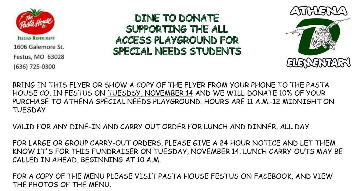 AthenaElem's tweet photo. Come eat out on Nov. 14th and Support our special needs playground project! https://t.co/LY5exwGGyP