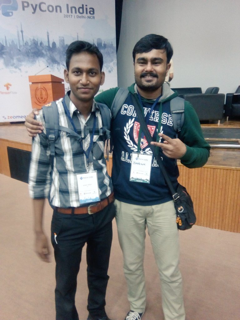 Aniketuttam1's tweet photo. At #pyconindia2017 with
 @Jaysinhp @pyconindia @PythonKanpur https://t.co/4xWgVqUm3L