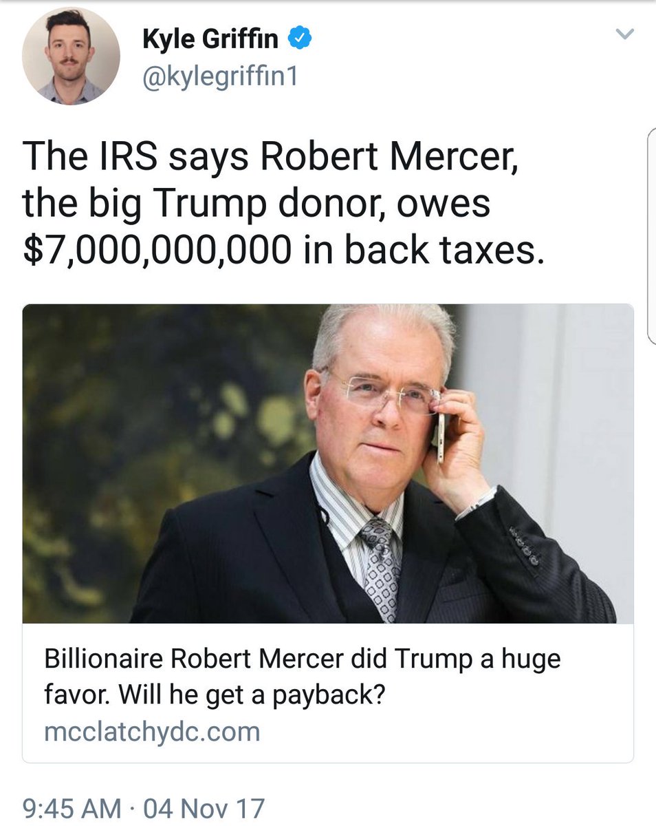 timetofixit's tweet photo. @tedlieu And why is Robert Mercer walking the streets? That's $7BILLION
#LockMercerUp https://t.co/vdUNV0dNNZ