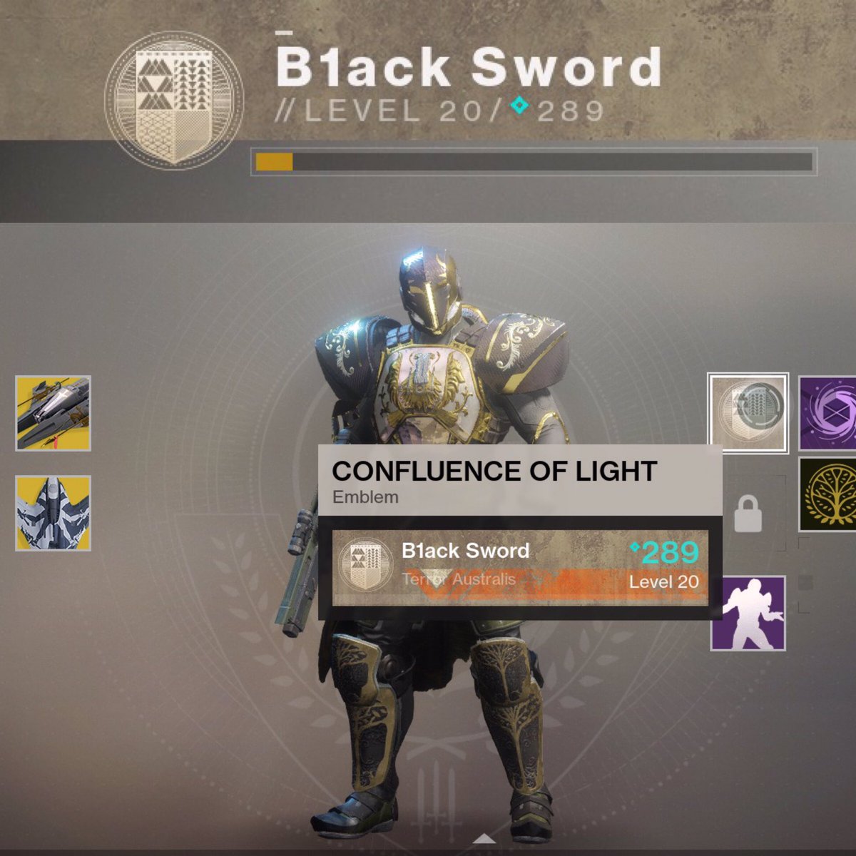 B1ackSword's tweet photo. Oh yeah! I'm loving the #confluenceoflight emblem in #Destiny2. https://t.co/7hzRyECAne