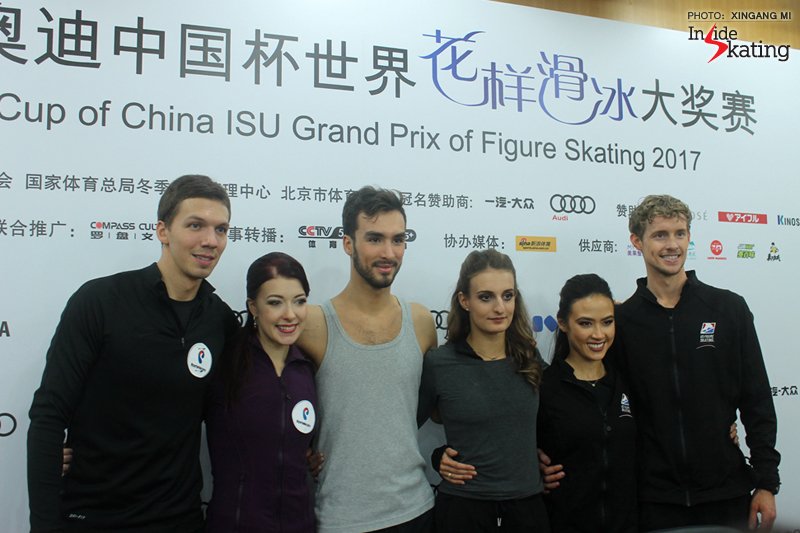 insideskating's tweet photo. The ice dance medalists in Beijing - traditional photo at the end of the event. https://t.co/j3vUQildpe #CoC17 https://t.co/law3BsHlJt