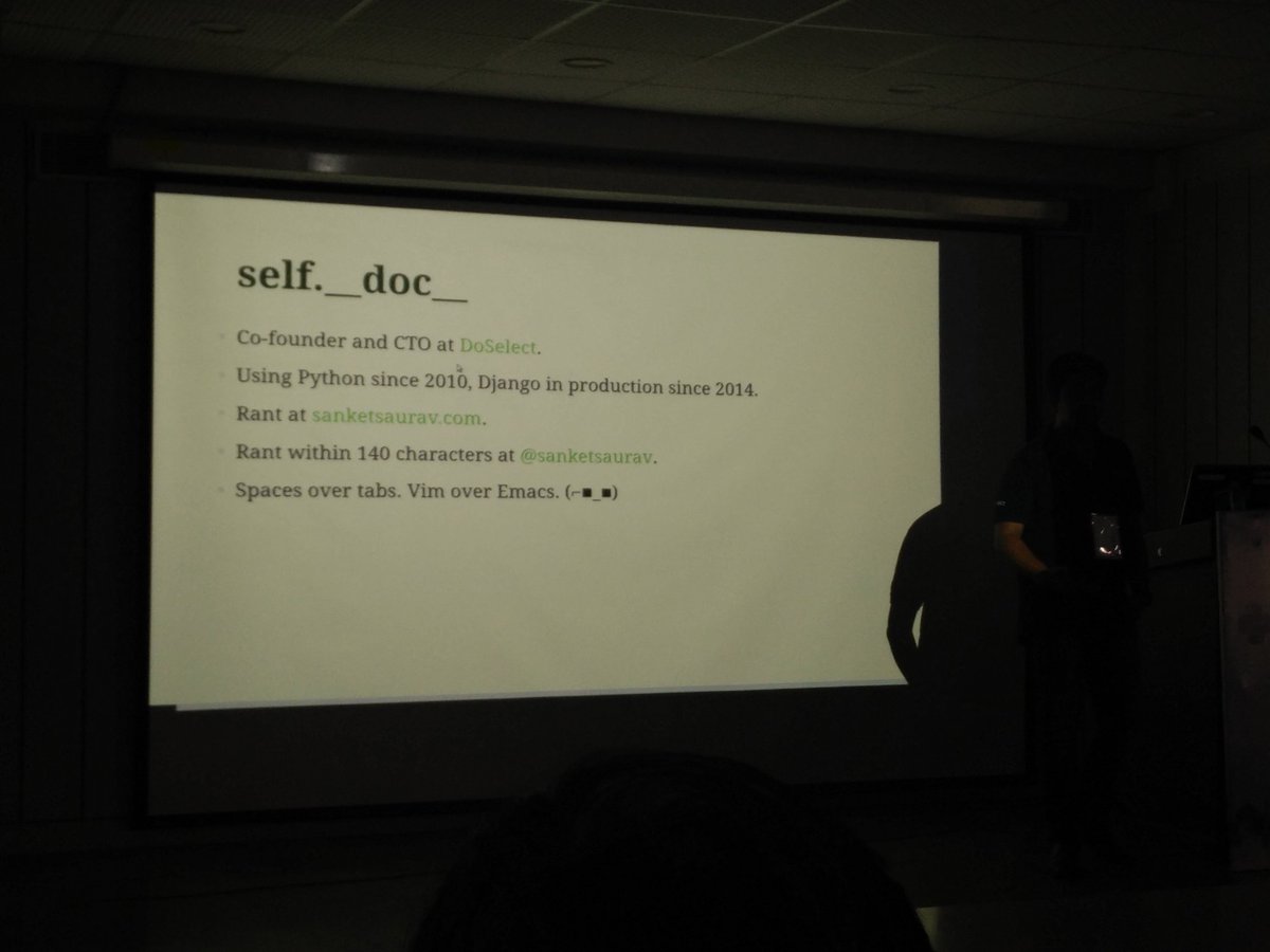 SayaniBh's tweet image. Django on Steroids by @sanketsaurav @DoSelectHQ #pyconindia #pyconindia2017 @pyconindia