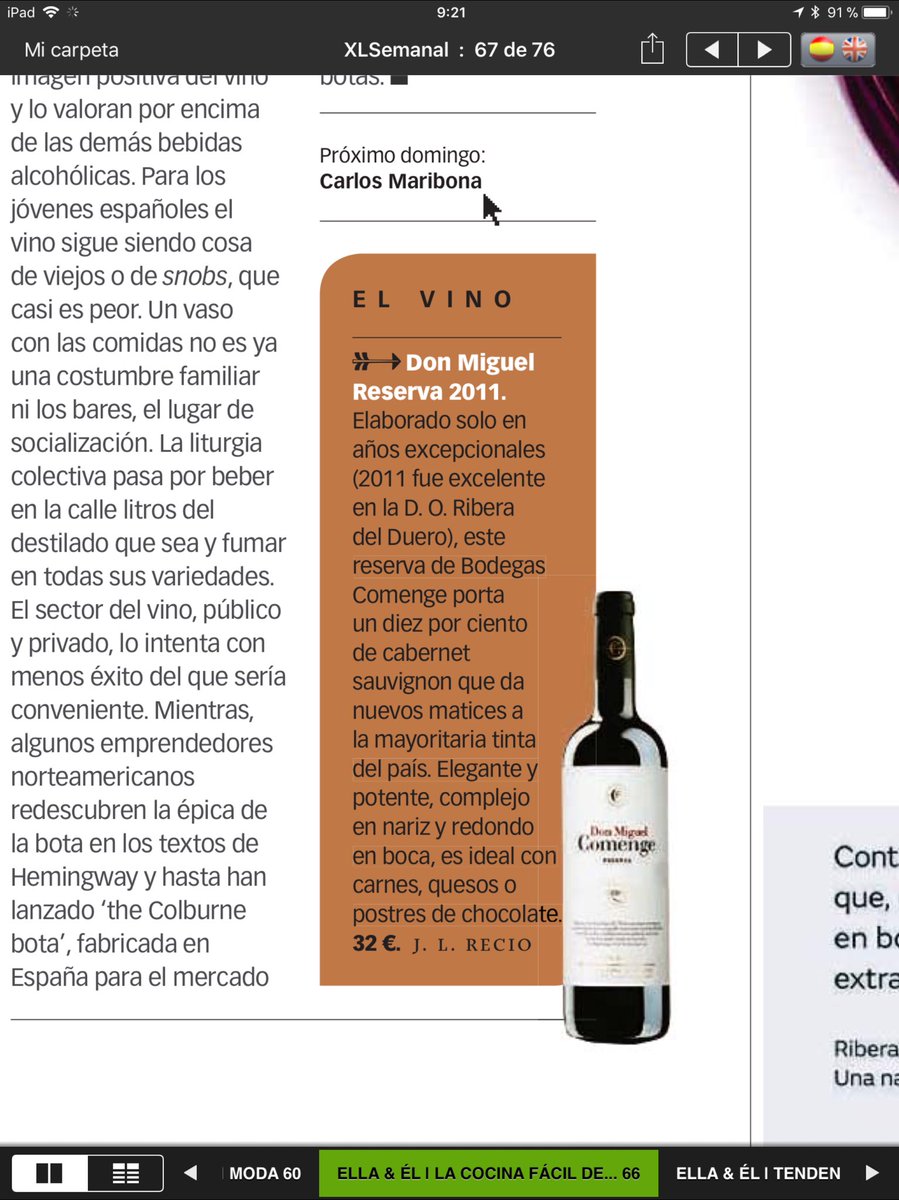 Mi vino de la semana en <a href="/XLSemanal/">XLSemanal</a>: Don Miguel Reserva 2011 <a href="/ComengeBodega/">Comenge Bodega</a>