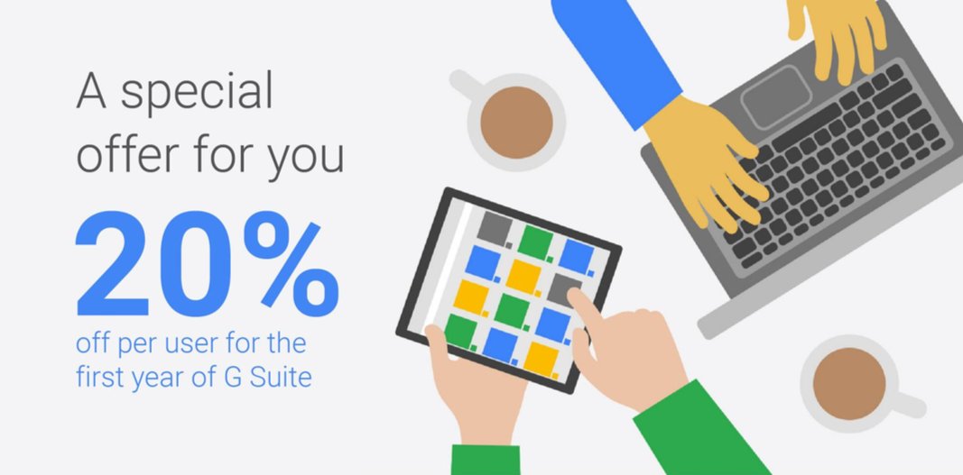 Aiuspaktyn's tweet photo. #PromoCode to have a 20% #discount on your first year #gsuite #Google 

https://t.co/Z7w3R901dl https://t.co/0aSPreU5sE