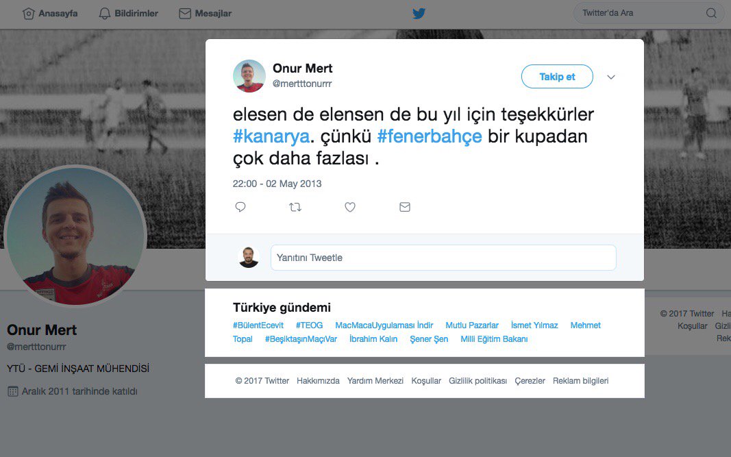 TekYurekcom's tweet photo. U17 Ligi Galatasaray - Fenerbahçe karşılaşmasında adam öldürmeye teşebbüse sarı kart veren hakem Onur Mert, Fenerbahçeli çıktı! https://t.co/pSwGZFsb0t