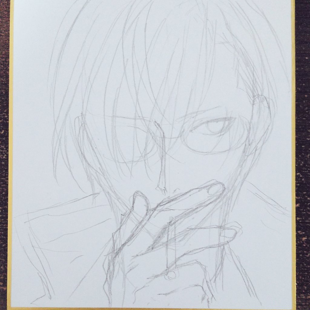 ミニ色紙2枚目。ラフ、ペン入れ、ベタ。こんな感じで描いてます。アナログは緊張する…😅 