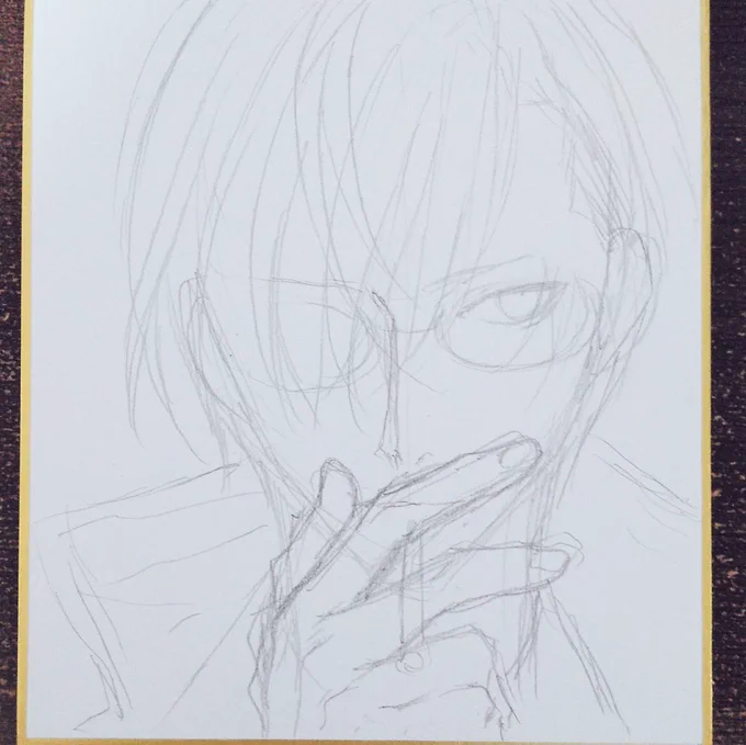 ミニ色紙2枚目。ラフ、ペン入れ、ベタ。こんな感じで描いてます。アナログは緊張する…😅 