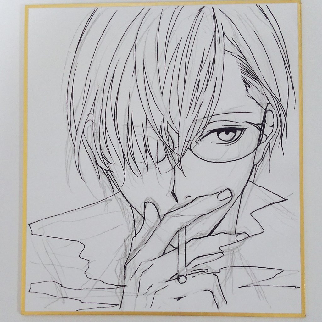 ミニ色紙2枚目。ラフ、ペン入れ、ベタ。こんな感じで描いてます。アナログは緊張する…😅 