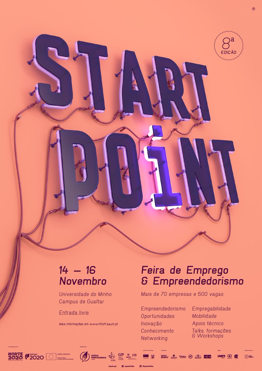 Dias 14, 15 e 16 de novembro, realiza-se a 8.ª edição da StartPoint, a maior Feira de Emprego e Empreendedorismo da Universidade do Minho!