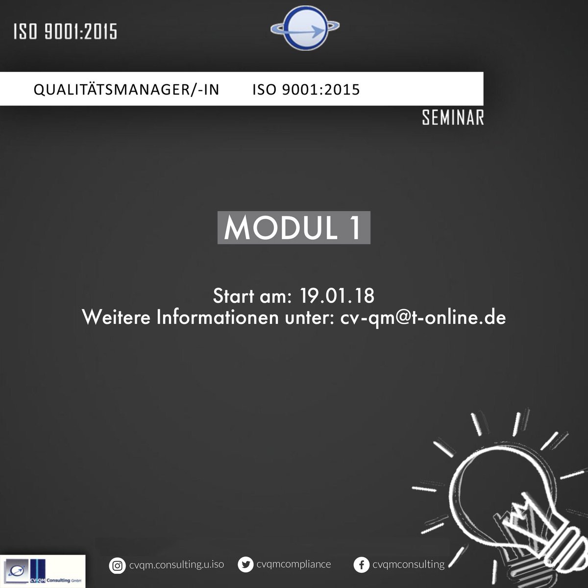 cvqmcompliance's tweet photo. Im Januar ist es wieder soweit! Jetzt noch schnell anmelden:) #qualitätsmanagerin #iso9001 #seminar #modul1 https://t.co/AvtACXVVp5