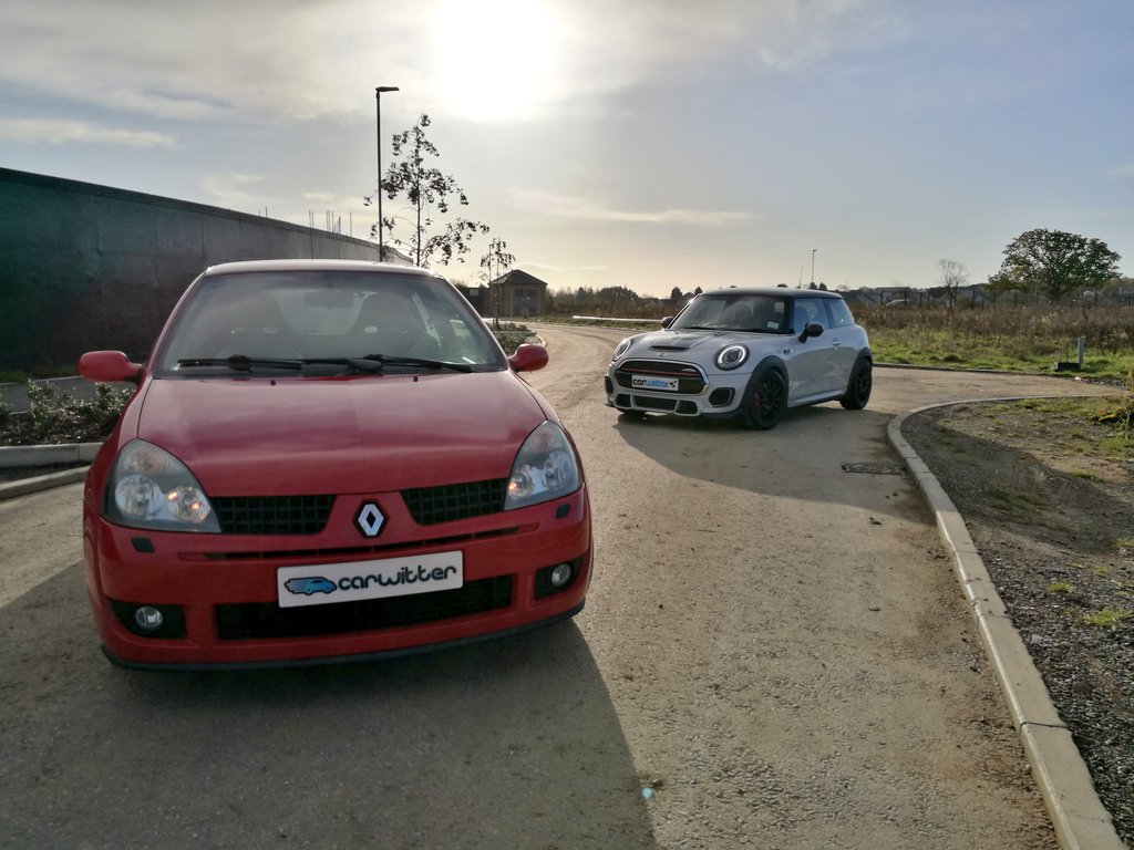 car_witter's tweet photo. New vs Old. Two of the rawest Hot Hatches of their time.
Which would you choose? ๐๐จ
#HotHatch #Renault #Clio #Trophy #MINI #JCWChallenge https://t.co/Loe9MkpRze
