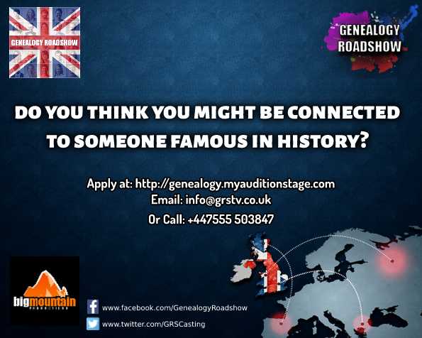 MFSRCasting's tweet photo. New UK TV Series Will Link British Public To Their Family History! https://t.co/9yG1pCT55A    #GenealogyRoadShowUK #GRSCasting https://t.co/x9A5bzDEZo