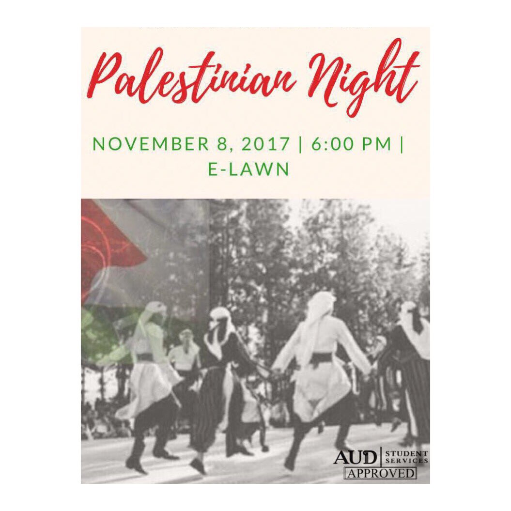 PCC_AUD's tweet photo. Save the date and join us on the first Palestinian night for the year 🇵🇸! #AUD #PCC #PalestinianNight https://t.co/sh3wxJNYLI