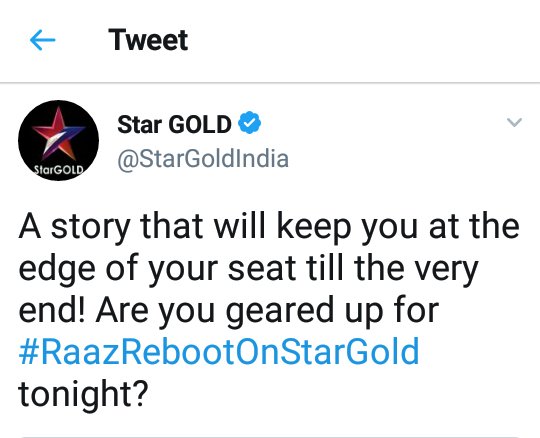GauravAroraFans's tweet photo. @RaazRebootFilm World Television Premiere on  @StarGoldIndia at 8 pm. Nov 5 ❤Horror comes 2 u. @MeGauravArora @emraanhashmi @kriti_official https://t.co/nRERRs8xRj