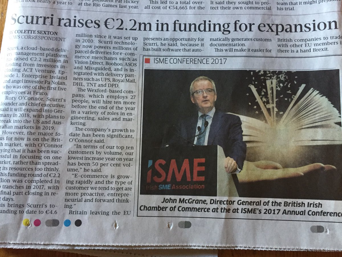 rtoconnor's tweet photo. @scurri raises €2.2M in funding. Story in @sundaybusiness https://t.co/T1ZujcmeaG