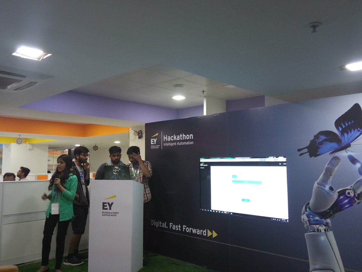 EY_India's tweet photo. Team Crudmonks from IIIT Gwalior present their solution to the judges #EYHackathon #DigitalFastForward #MachineLearning https://t.co/OTMl02Brq5