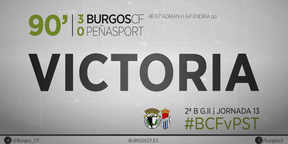 Burgos_CF's tweet photo. ¡¡¡FINAL FINAL FINAL DEL PARTIDO!!! CONTUNDENTE VUELTA A LA SENDA DE LAS VICTORIAS 💪

BCF 3 [Adrián 46’ 67’ Endika pp. 64’] PST 0

#BCFvPST https://t.co/tg8Lgi7zrE
