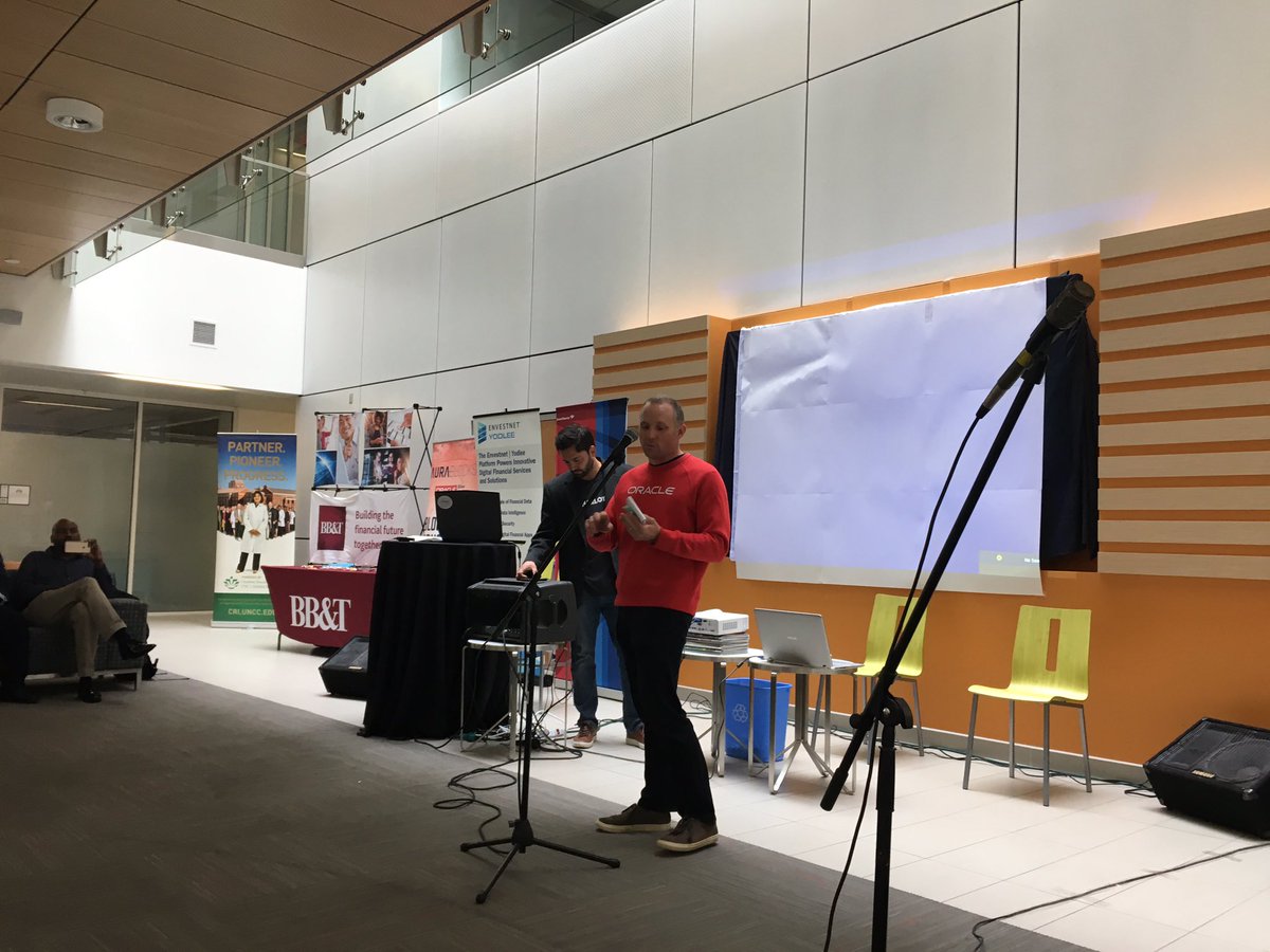 YIDeveloper's tweet photo. Excited to see all the projects created by the @unccharlotte #hackers @CarolinaFintech #CFHhackathon https://t.co/ocppLfxjbX