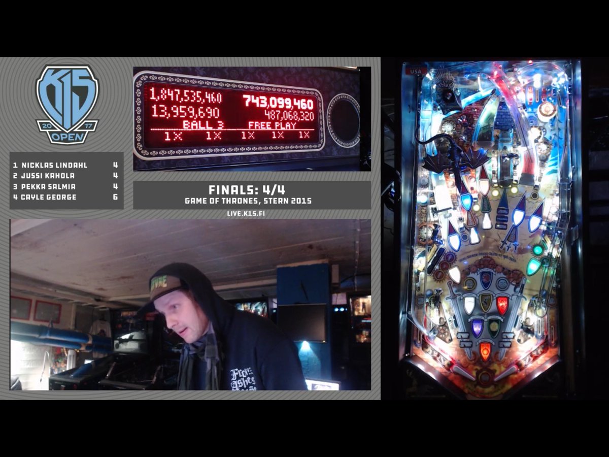 k15pinball's tweet image. Nicklas set the bar high - will Jussi, Pekka and Cayle be able to respond? #K15Open last game, live @ tv.k15.fi #pinball