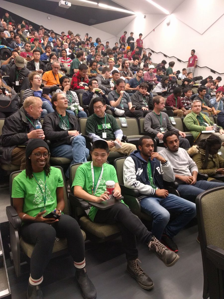 MLHacks's tweet photo. We have a packed house for @echacks final ceremonies. Six finalists will demo their creations! #echacks https://t.co/N4VA6MP4Kp