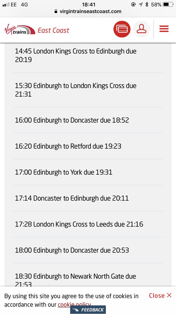 AlexGibb's tweet photo. @Virgin_TrainsEC But the train isn’t showing? https://t.co/Nw3p3c7duB