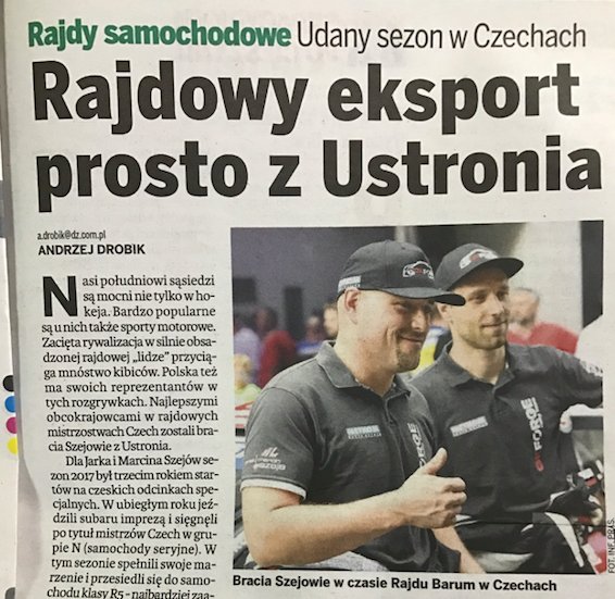 szeja_rallyteam's tweet photo. Tygodnik Cieszyn - Dziennik Zachodni i wywiad z Jarkiem Szeja - zapraszamy do lektury :) #rally #czechrally #MotorSport #gkforge #metkom https://t.co/3QAwFVVMZI