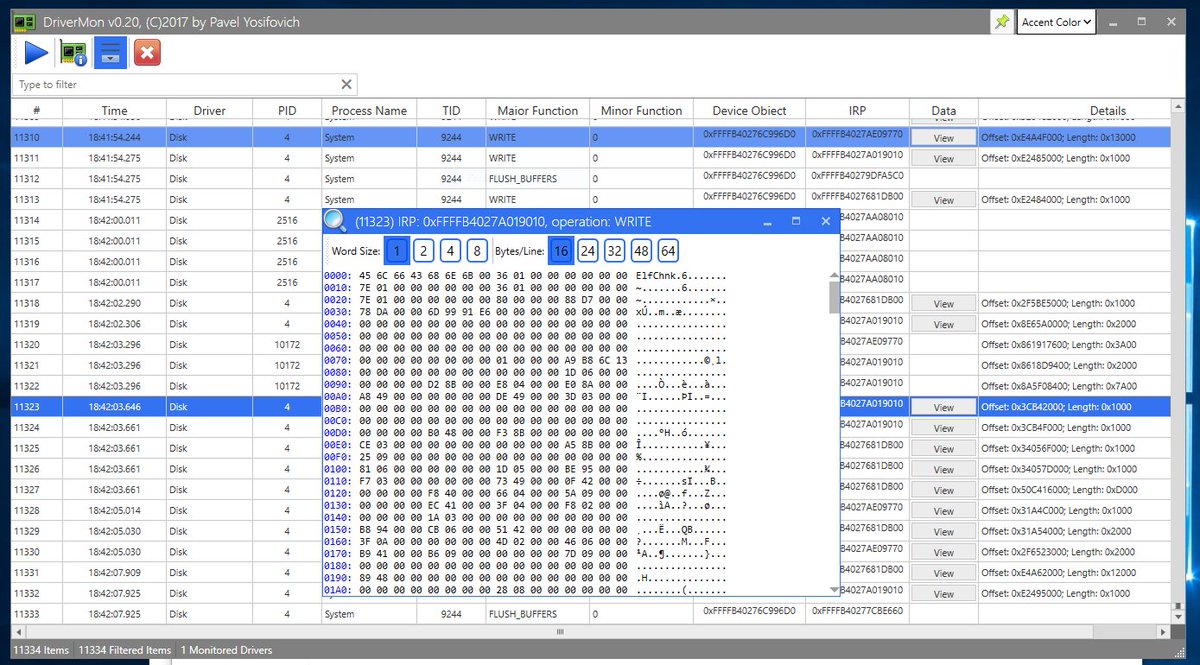 zodiacon's tweet image. DriverMon v0.2 alpha - now can view Write and DeviceIoControl buffer contents: github.com/zodiacon/Drive…