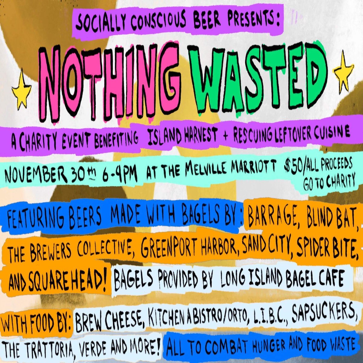 ConsciousBeer's tweet photo. Nov 30 #NothingWastedBeer for @IslandHarvest &amp; @RescuingCuisine! Ft. #beers made w/ #bagels by @BlindBatBrewer +: https://t.co/1v9sYYEAvB https://t.co/uQb4oJzXdx