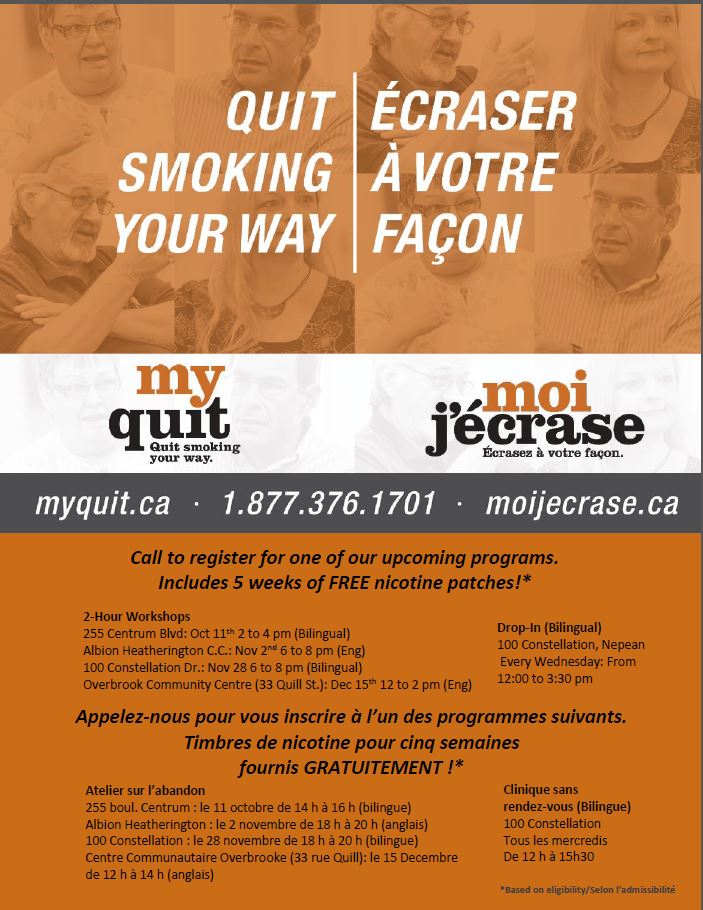 OttawaHealth's tweet photo. Need help to #QuitSmoking ?
Join our 2 hour program
Tips. Tricks &amp; #FreeNRT
Call #MyQuit at 1-877-376-1701
https://t.co/Wk6ND6zAvo https://t.co/qdXFWAndmz