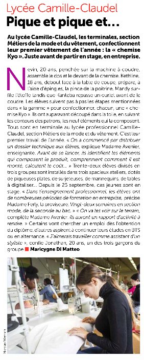 LPClaudel94's tweet photo. Les terminales section Métiers de la Mode et du Vêtement du lycée Camille Claudel sont à l'honneur dans le " Vitry mensuel " N°145 octobre https://t.co/lqRNPeL5ZW