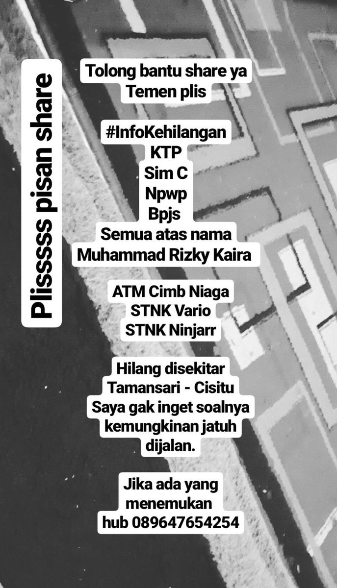 infobdg's tweet photo. via @arintayudia : dompet hitam atas nama Muhammad Rizky Kaira jika ada yg menemukan tolong hub no yg tercantum https://t.co/X9jumcH87a