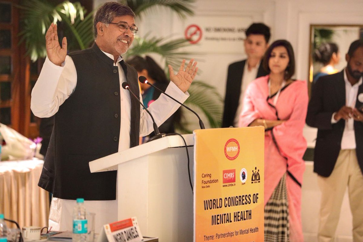 k_satyarthi's tweet photo. India is the land of non-violence, fearlessness, and compassion. If we and the whole world had followed these values and ethos, then you (mental doctors) would be jobless. Today at World Congress of Mental Health. https://t.co/SMLI4f7ebI