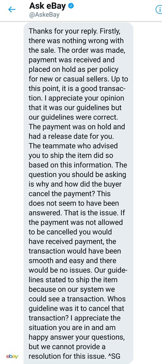 anikpezie's tweet photo. @AskeBay says @eBay had payment when I was told to ship. Yet they claim no responsibility to ensure I get my money #NoSellerProtection https://t.co/zlVlpXNUtk